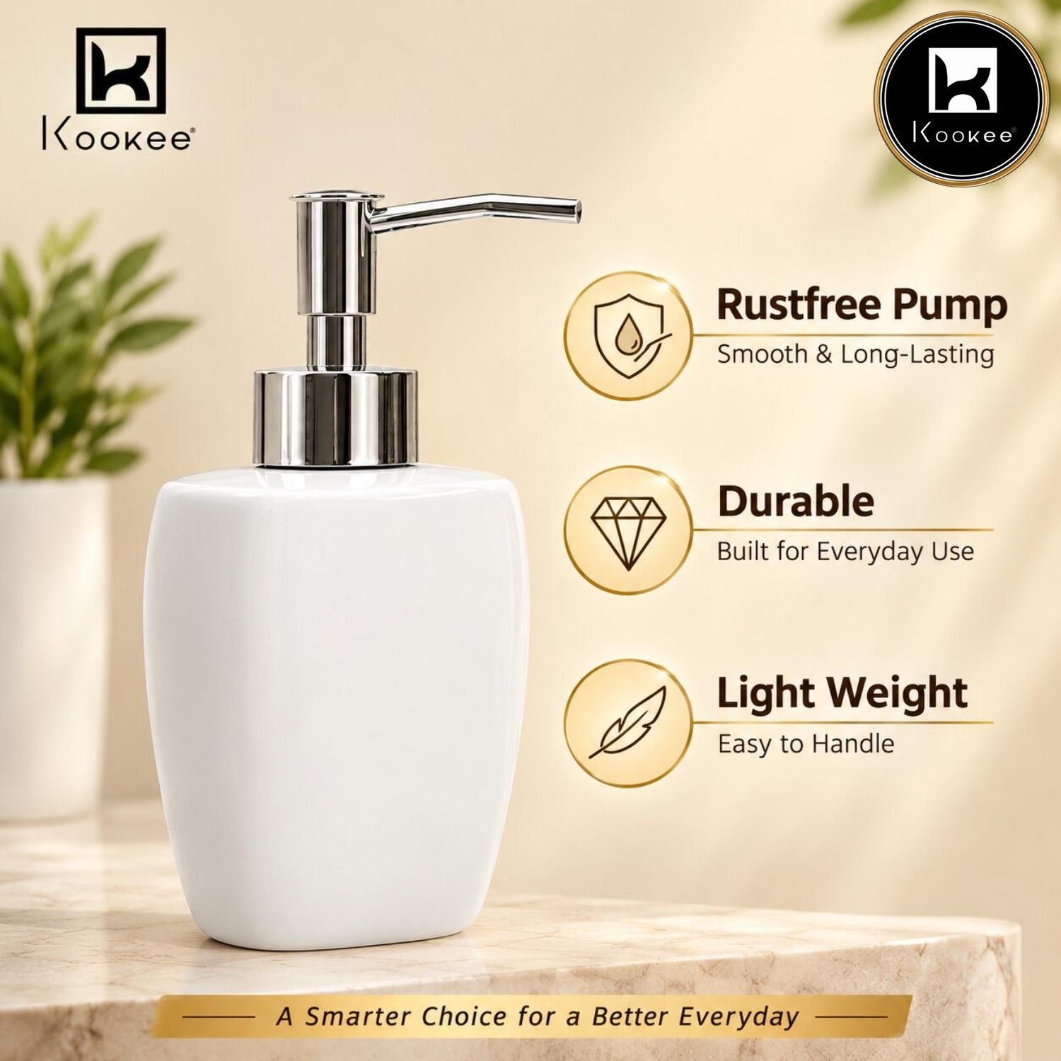 Kookee Ceramic Soap Dispensers, White, ART12391