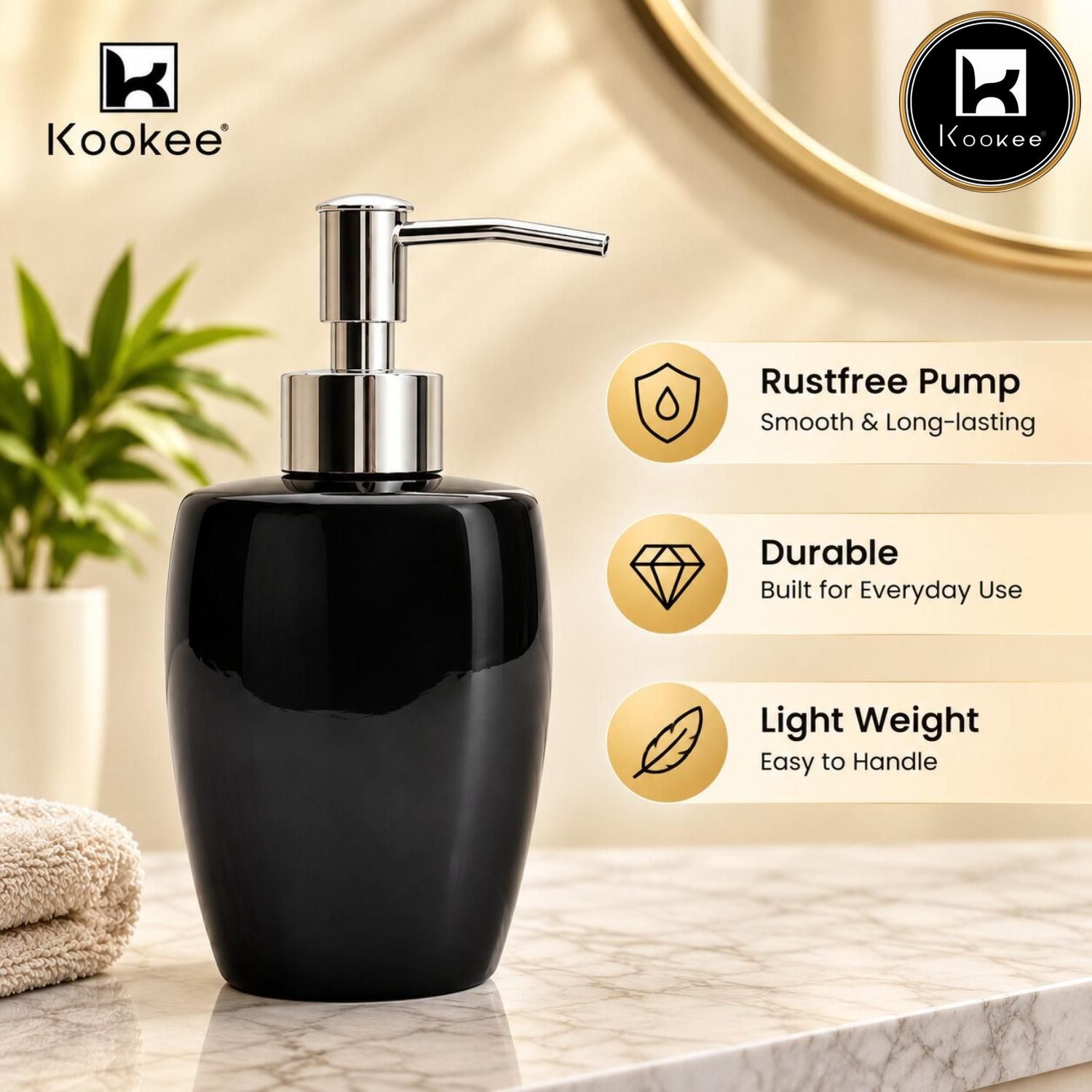 Kookee Ceramic Soap Dispensers, Black, ART12392