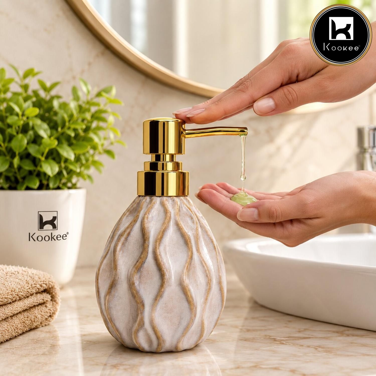 Kookee Ceramic Soap Dispensers, Beige, ART12397