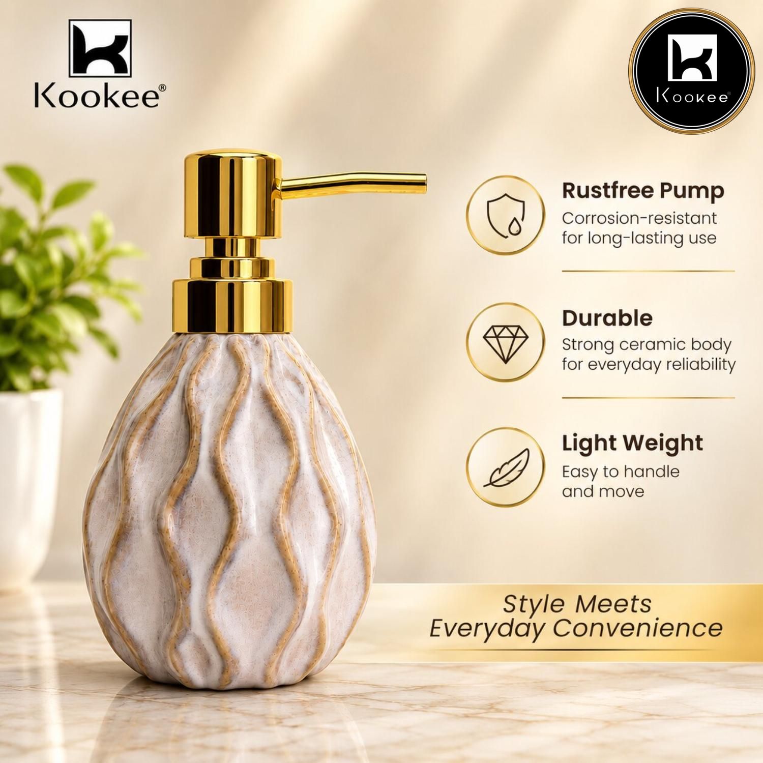 Kookee Ceramic Soap Dispensers, Beige, ART12397