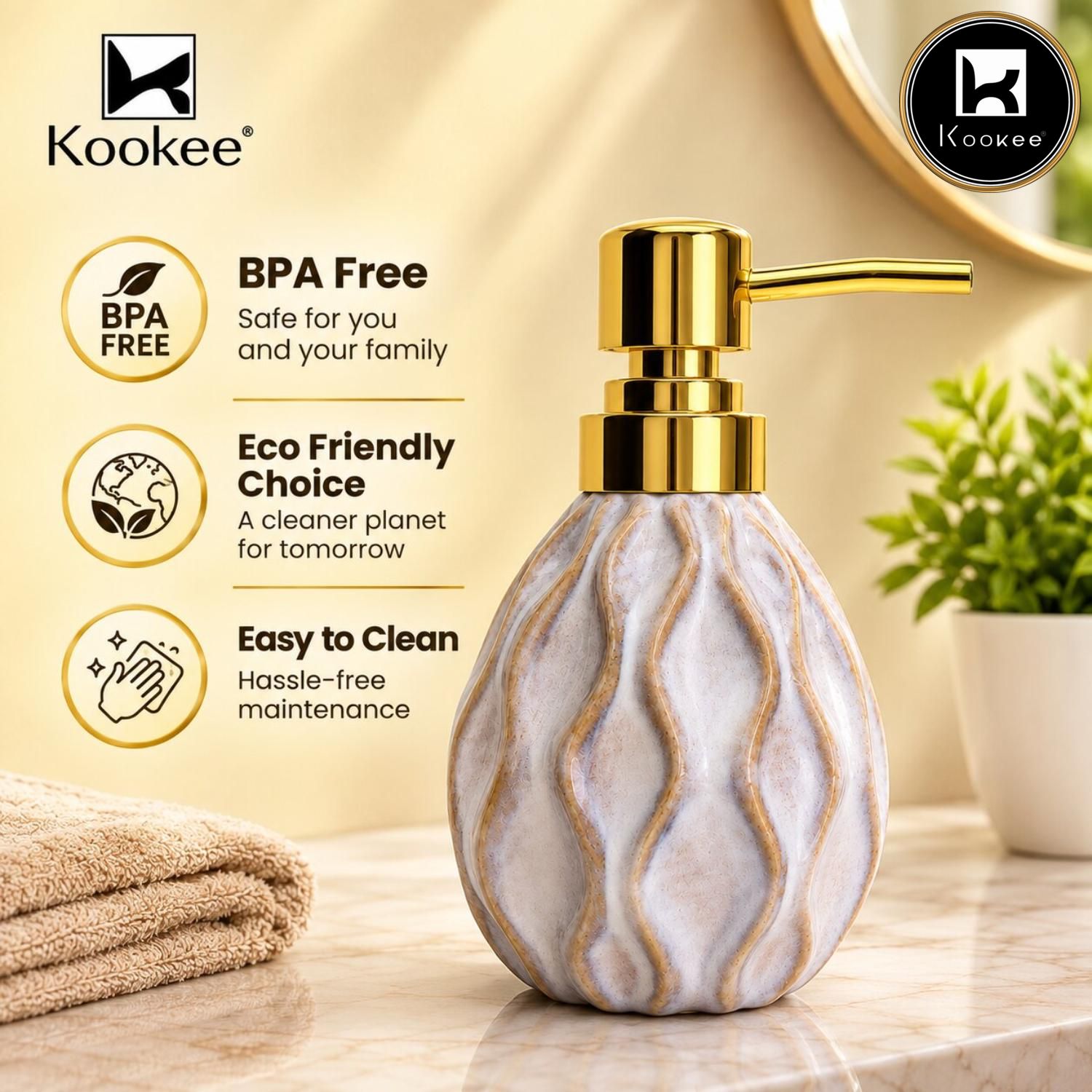 Kookee Ceramic Soap Dispensers, Beige, ART12397