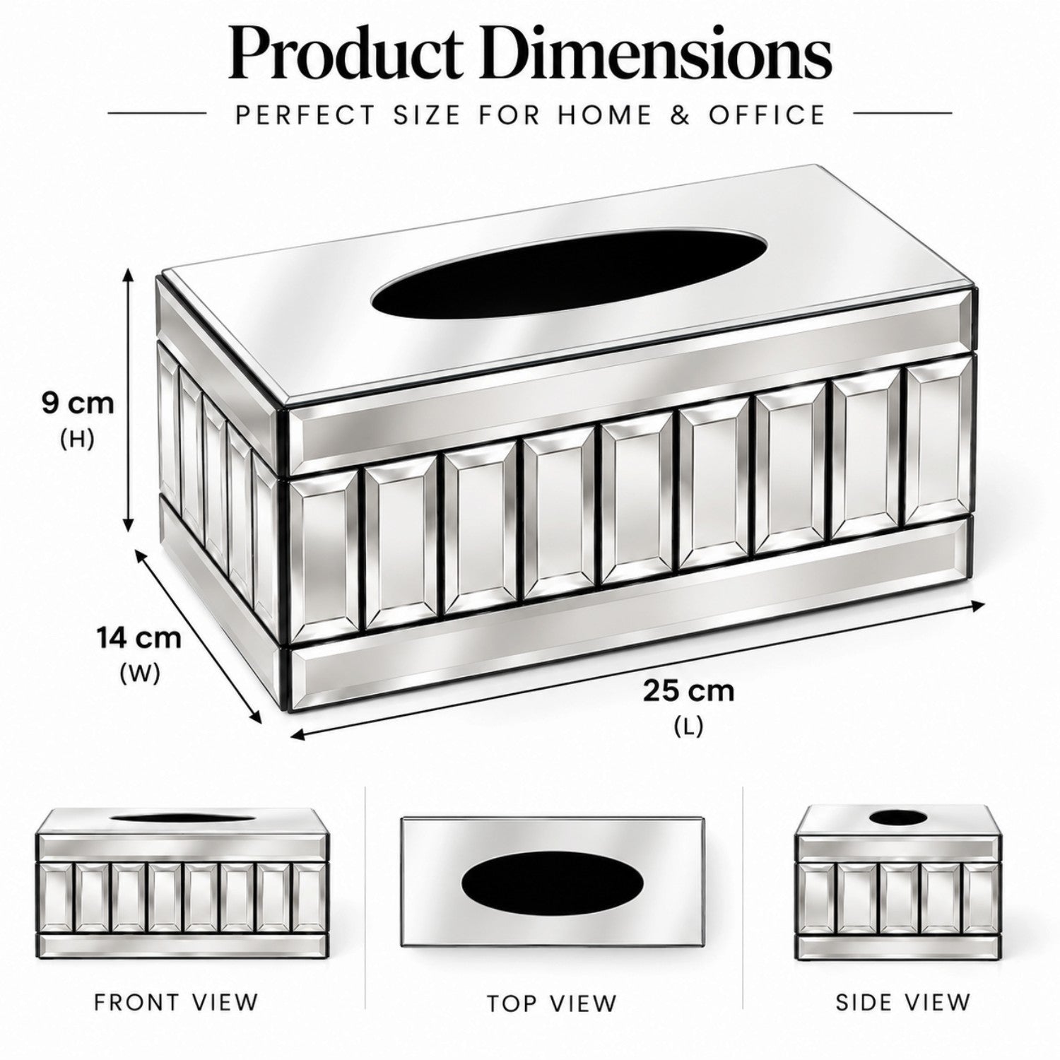 Kookee Glass Mirror Tissue Box for Home and Office Decor, Set of 1