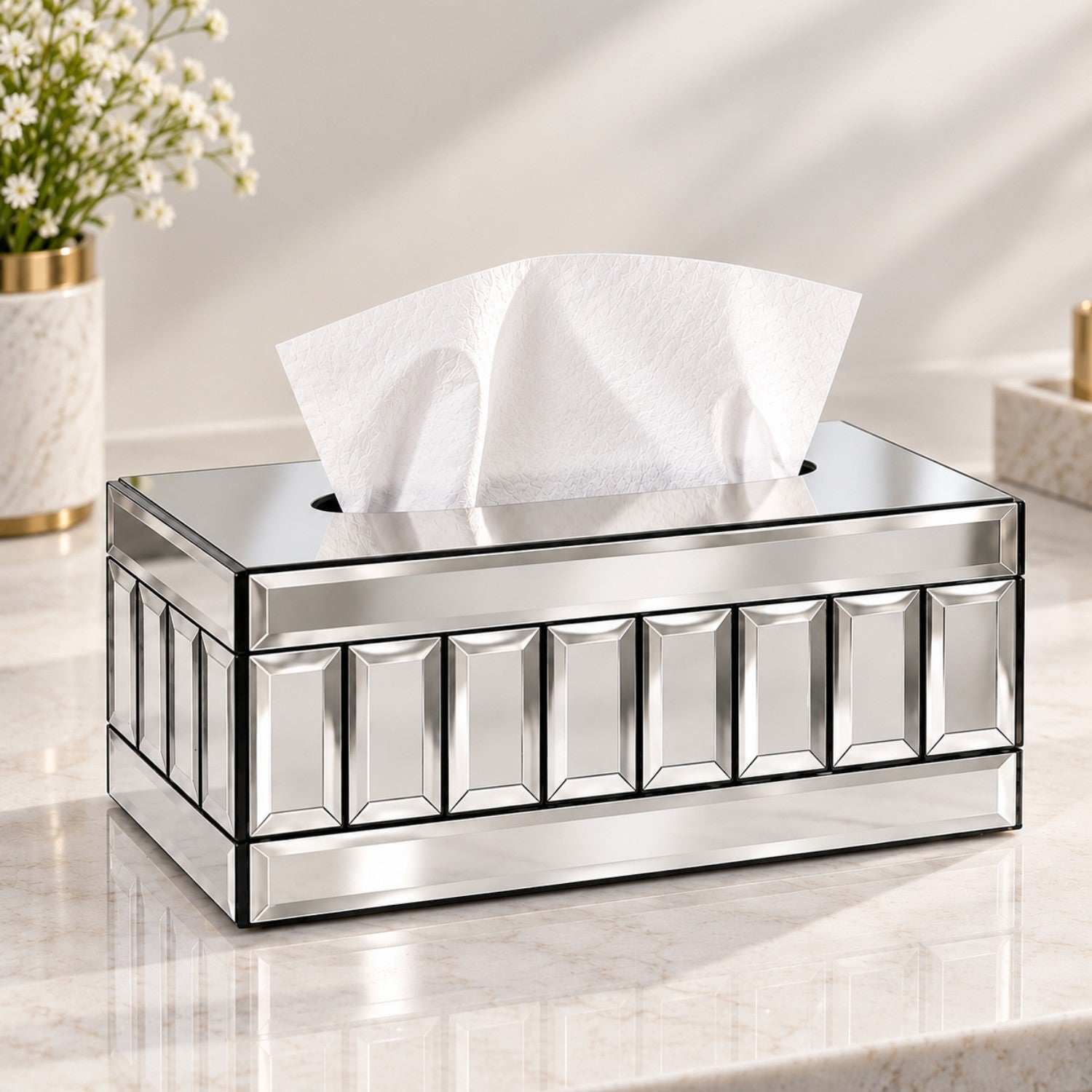 Kookee Glass Mirror Tissue Box for Home and Office Decor, Set of 1