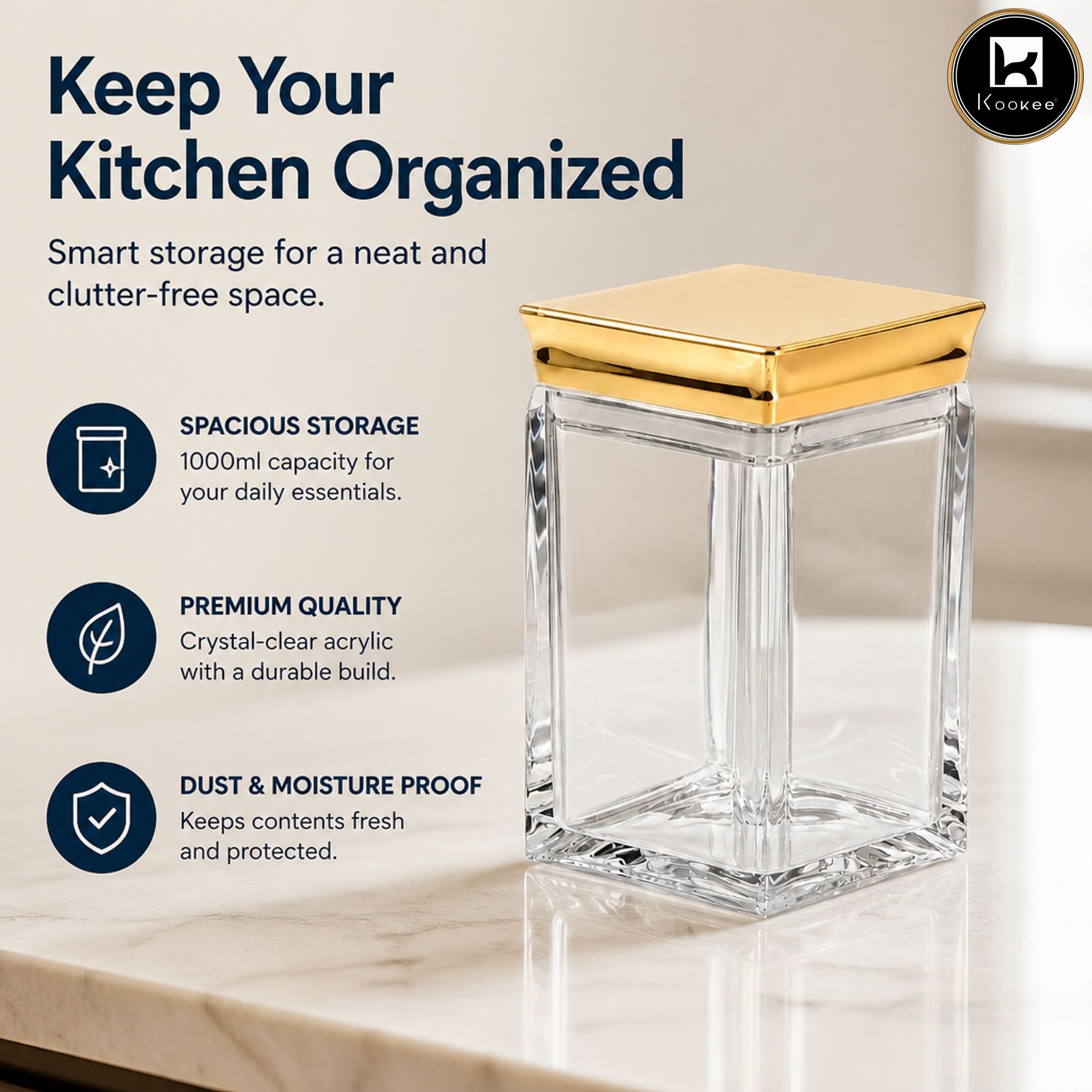 Kookee Canister Jars (Acrylic), Gold, ART12406
