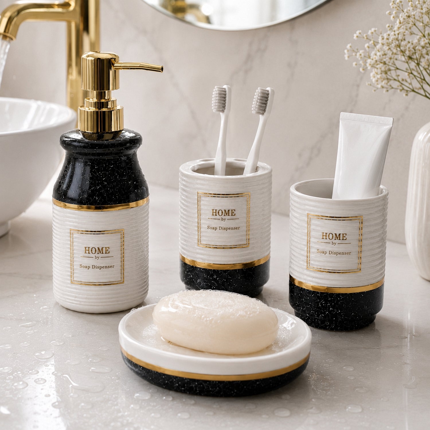 Kookee Ceramic Bathroom Sets, Black, ART12408