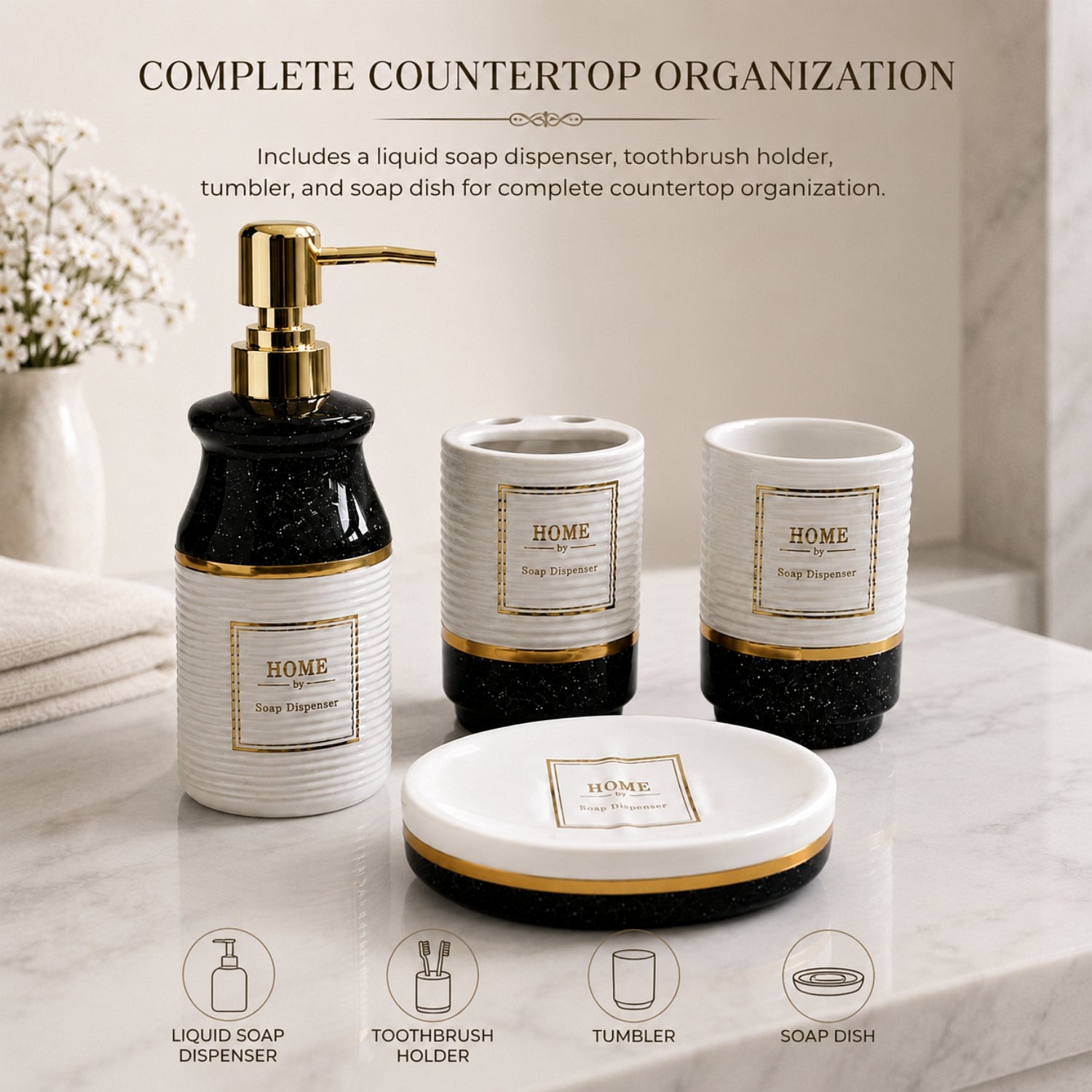 Kookee Ceramic Bathroom Sets, Black, ART12408