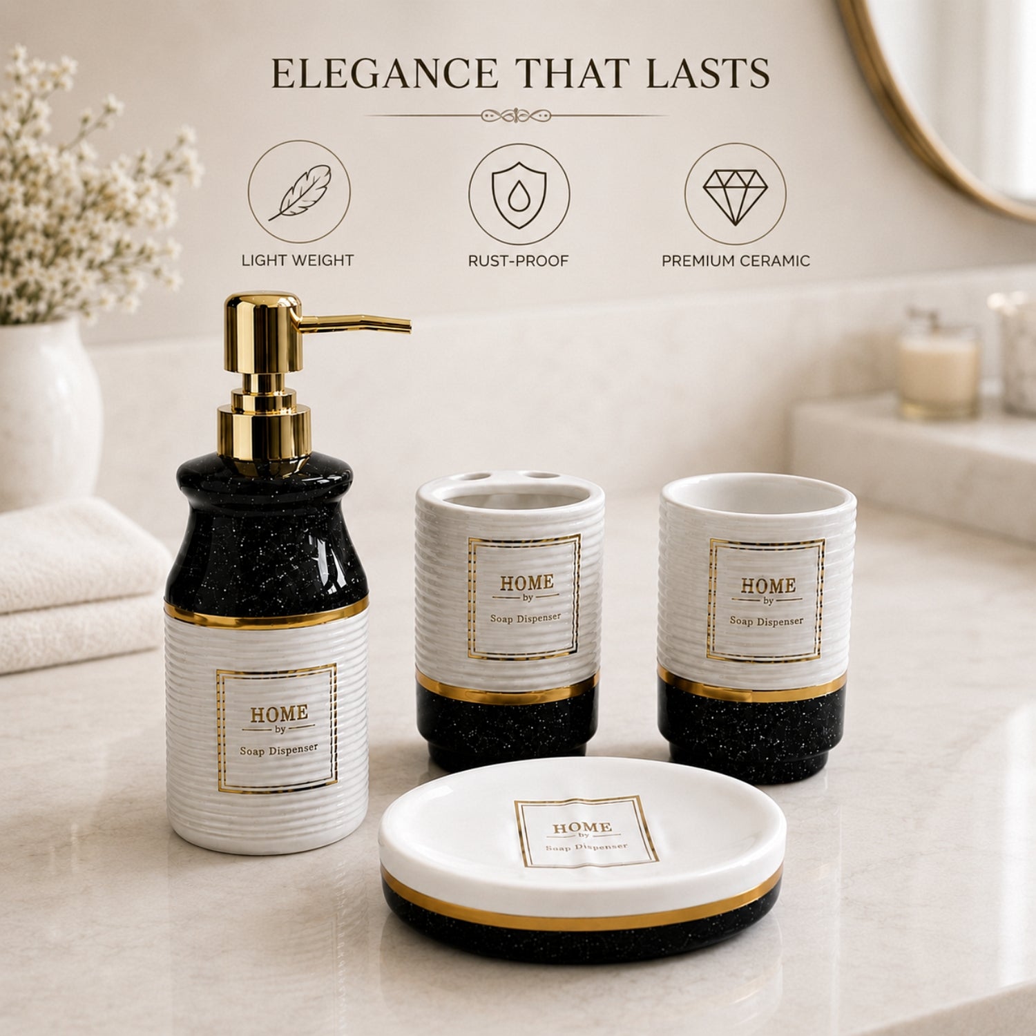 Kookee Ceramic Bathroom Sets, Black, ART12408