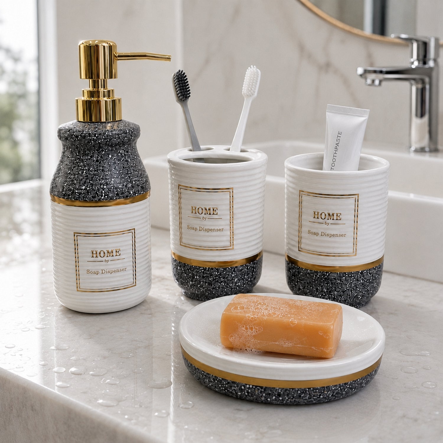 Kookee Ceramic Bathroom Sets, Grey, ART12409