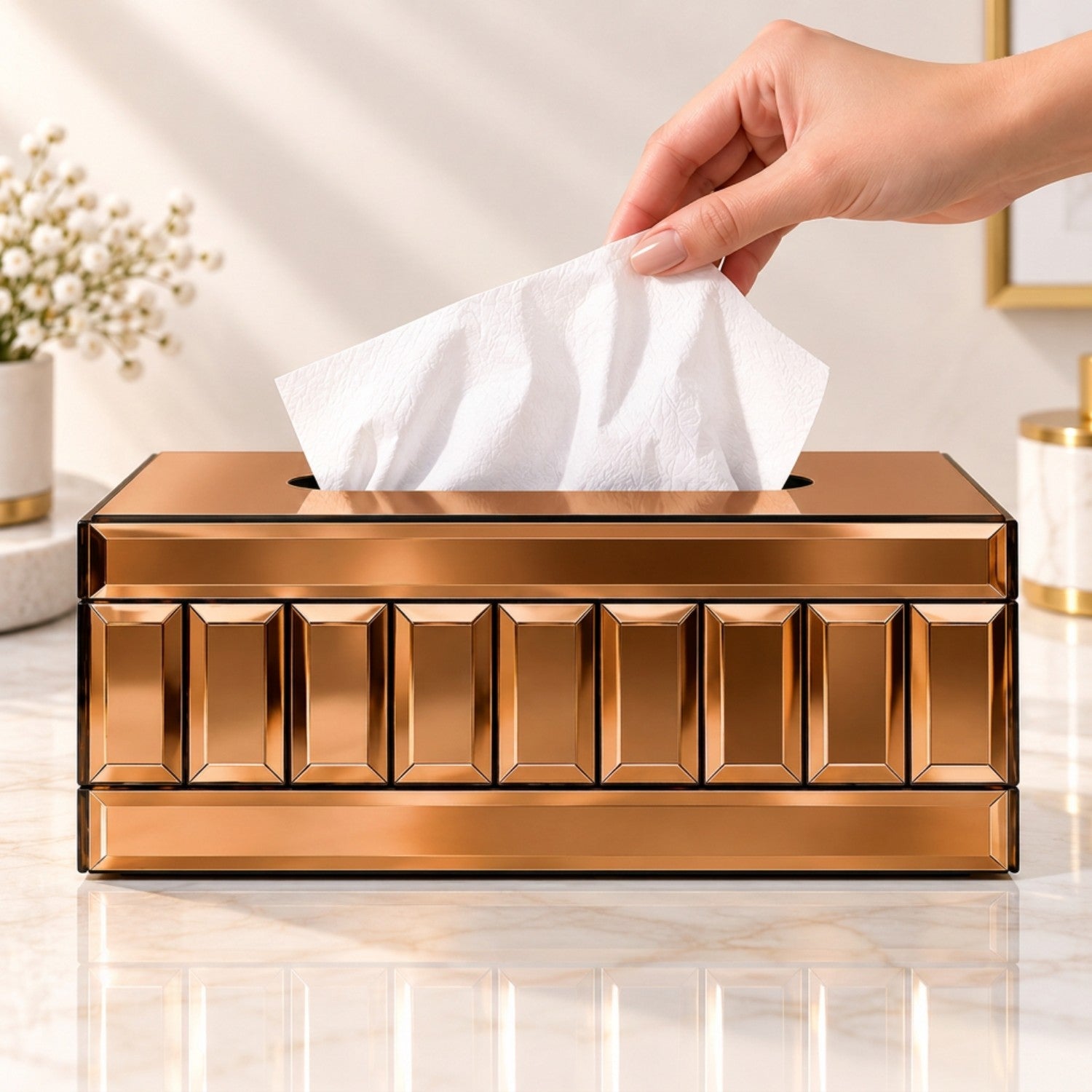 Kookee Glass Mirror Tissue Box for Home and Office Decor, Set of 1