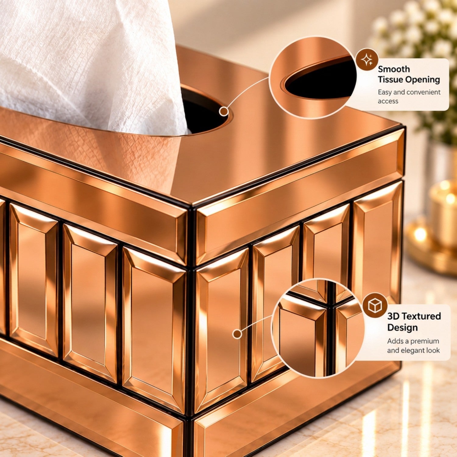 Kookee Glass Mirror Tissue Box for Home and Office Decor, Set of 1