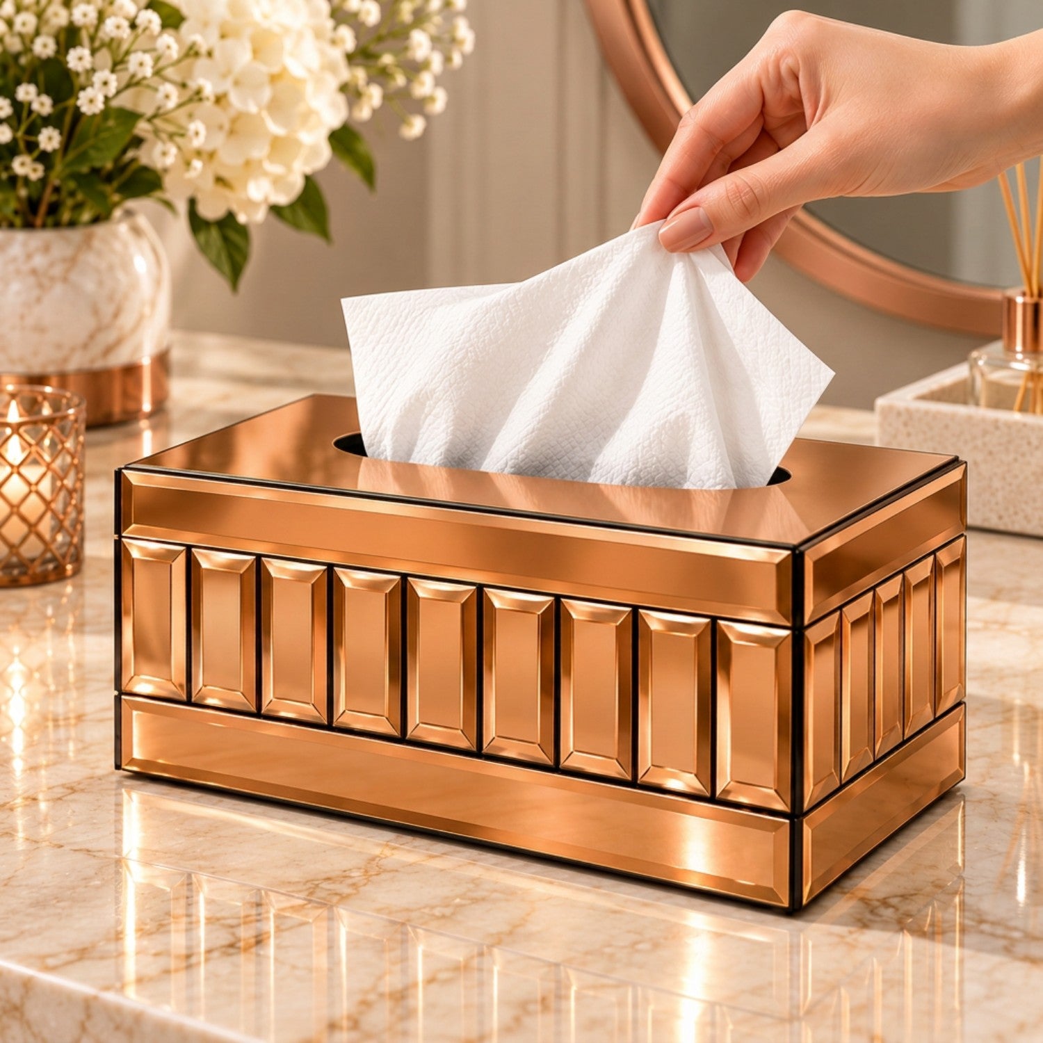 Kookee Glass Mirror Tissue Box for Home and Office Decor, Set of 1