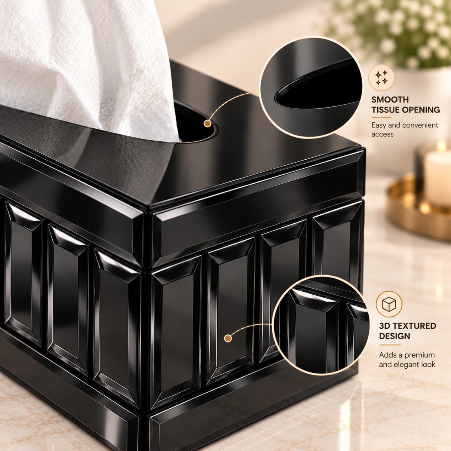 Kookee Glass Mirror Tissue Box for Home and Office Decor, Set of 1
