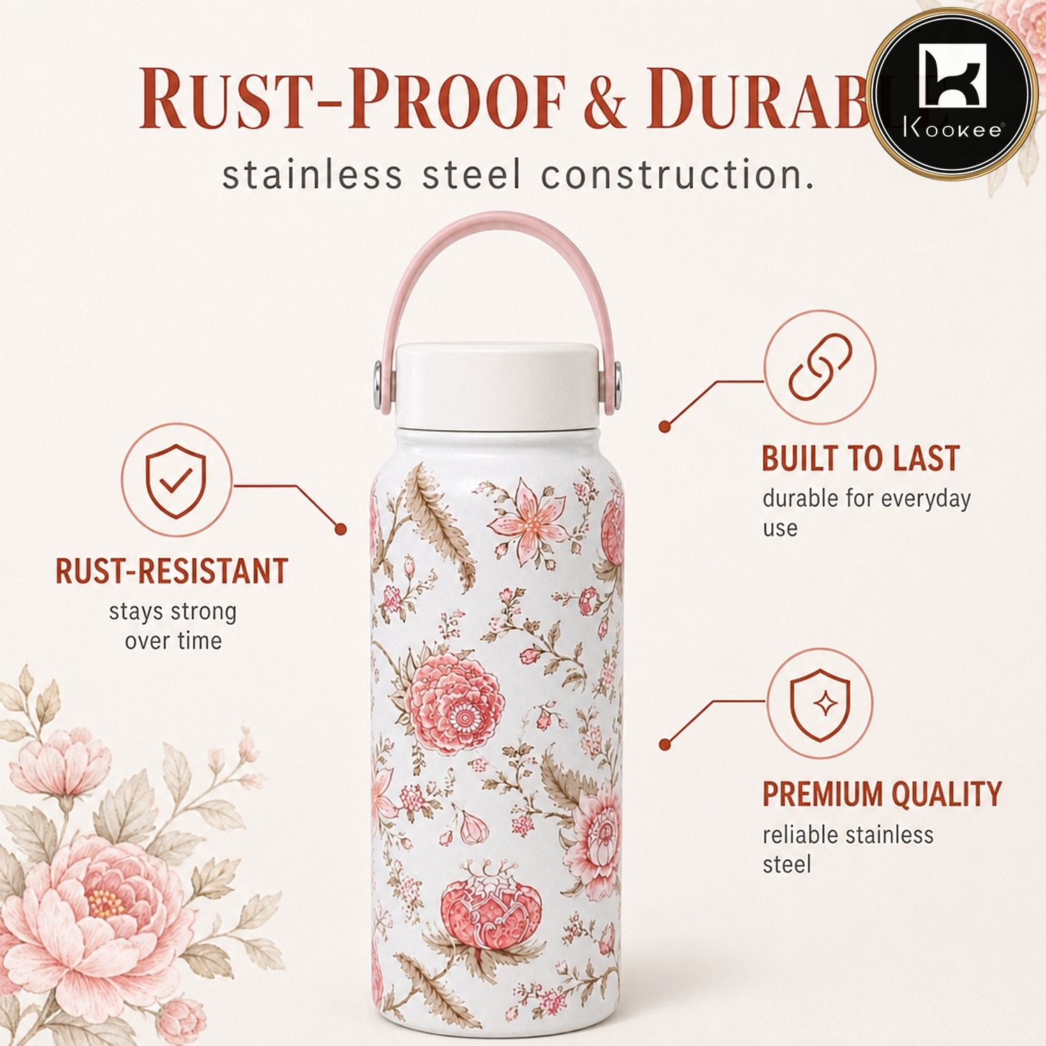 Kookee Stainless Steel BPA Free Water Bottle | 1000ml