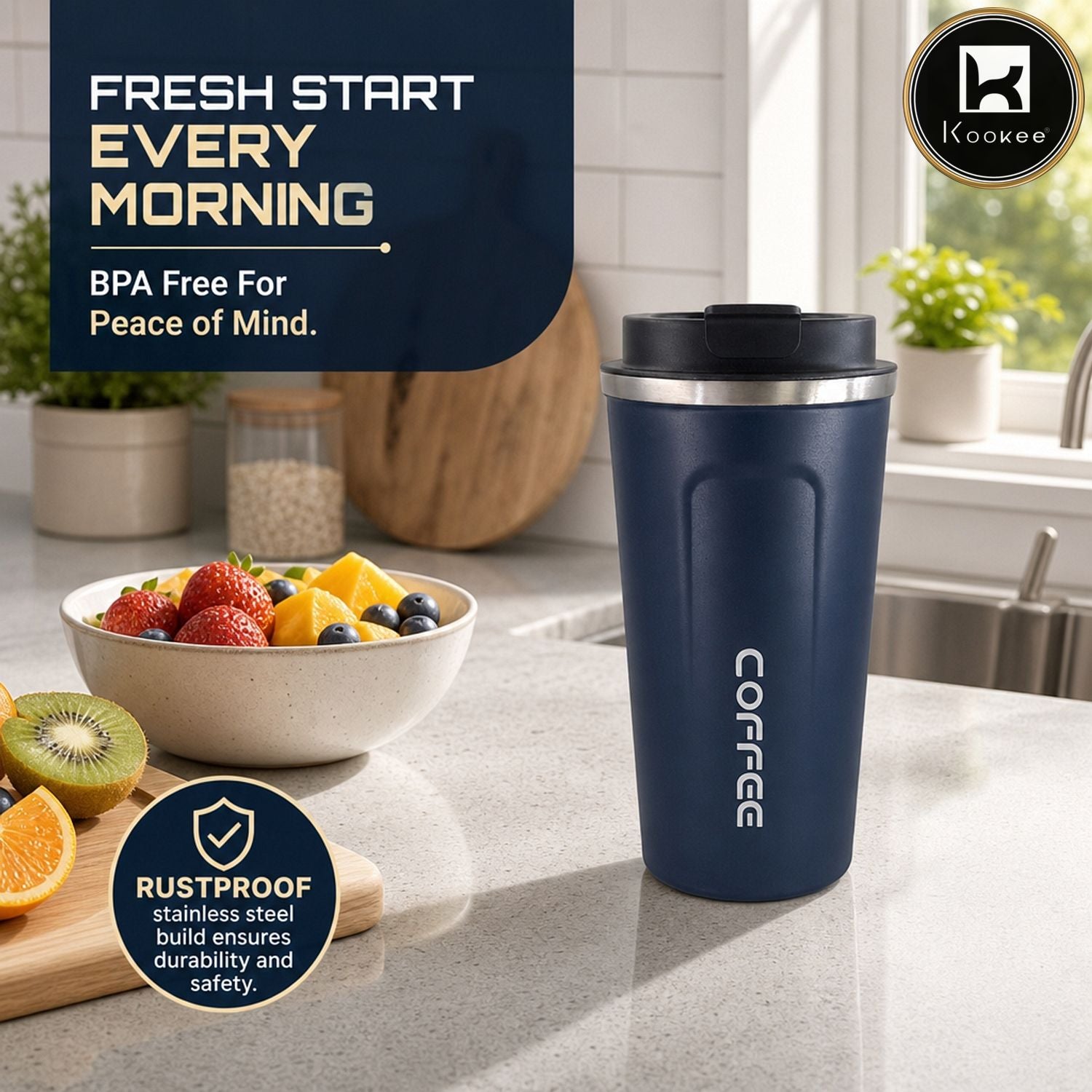 Stainless Steel Travel Tumbler with Flip Lid for Coffee, Tea and Drinks