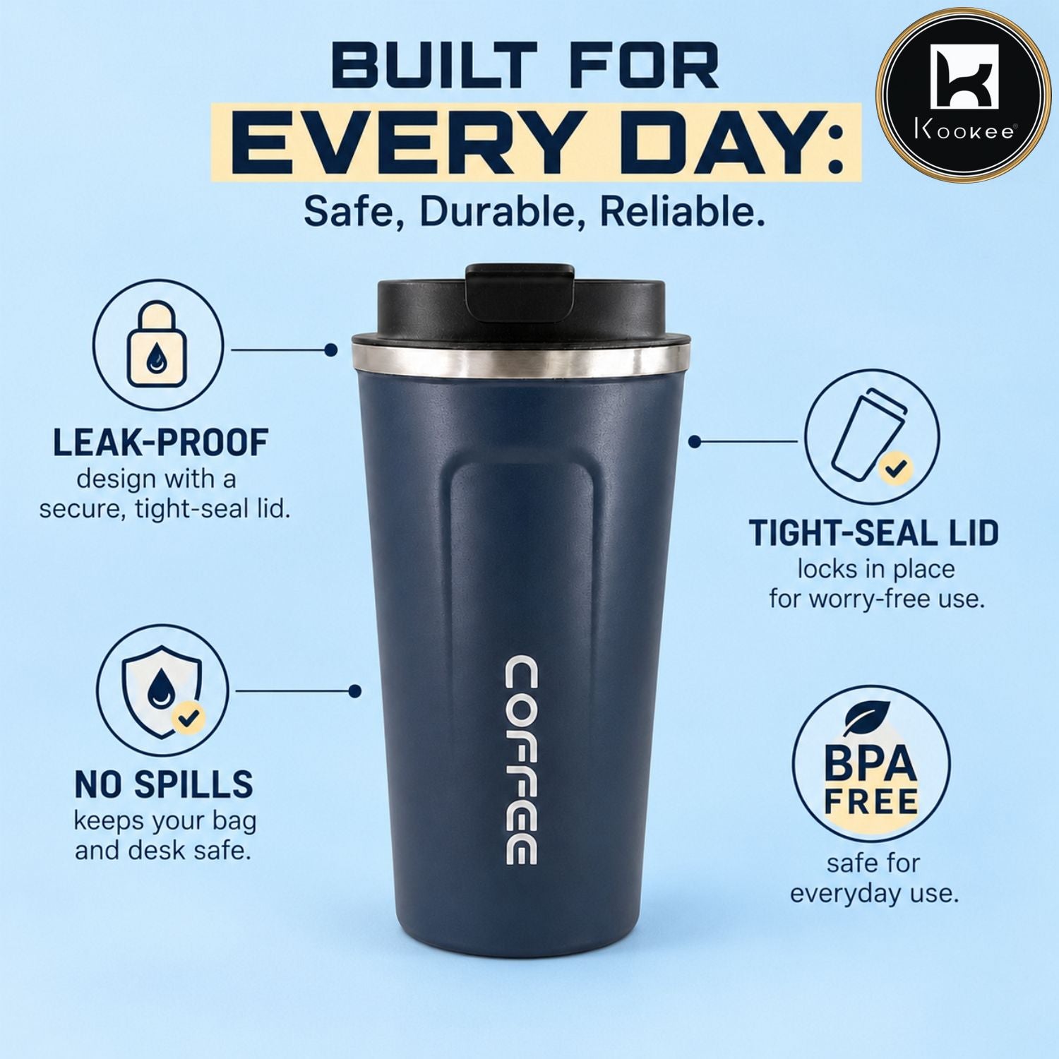Stainless Steel Travel Tumbler with Flip Lid for Coffee, Tea and Drinks