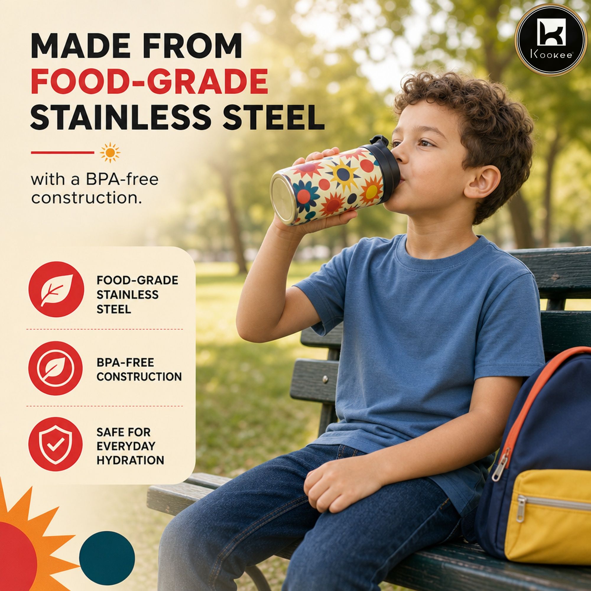 Kookee Stainless Steel BPA-free Sipper Bottle for Kids & Adults, 300ml