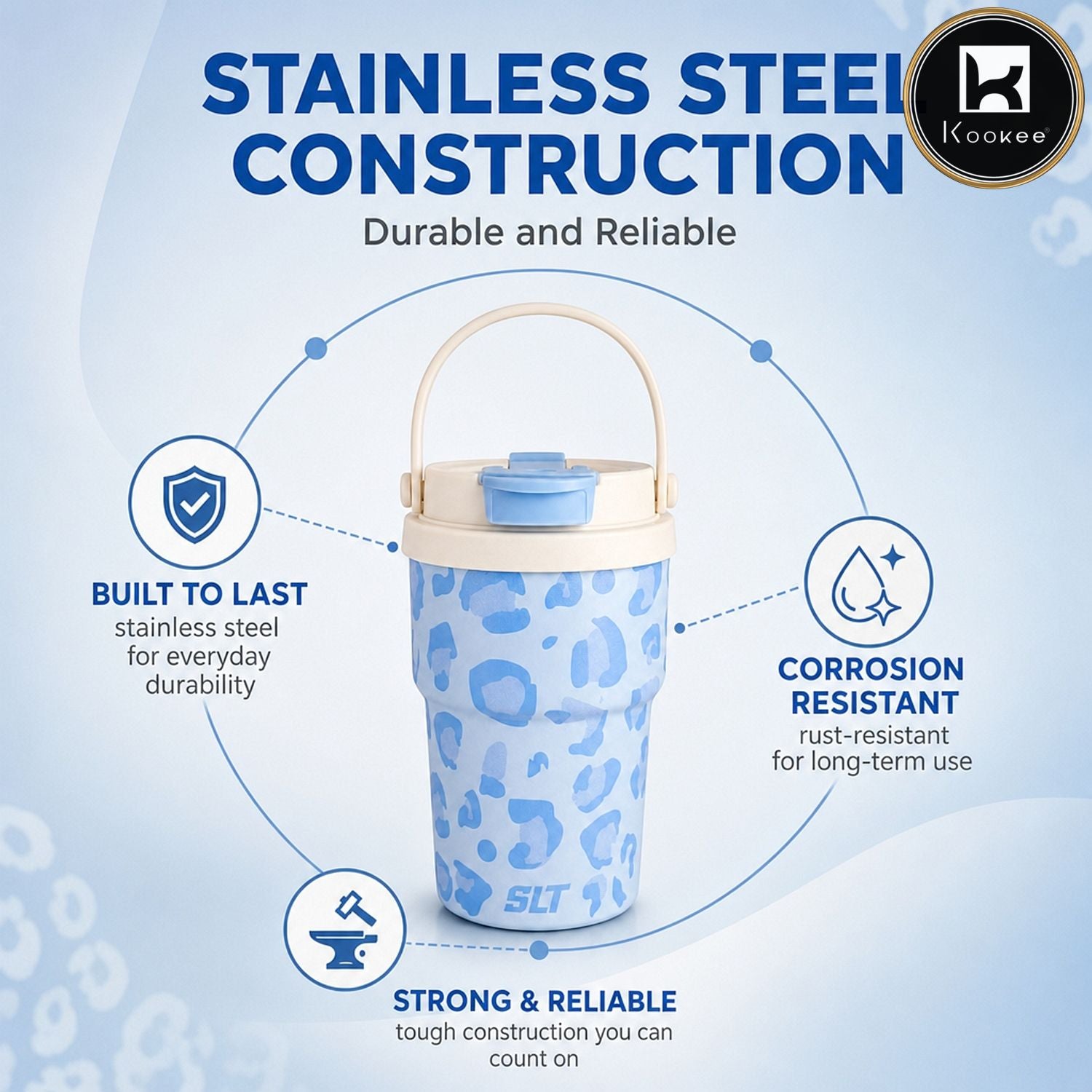 Kookee Stainless Steel BPA-free Sipper Bottle for Kids & Adults, 350ml