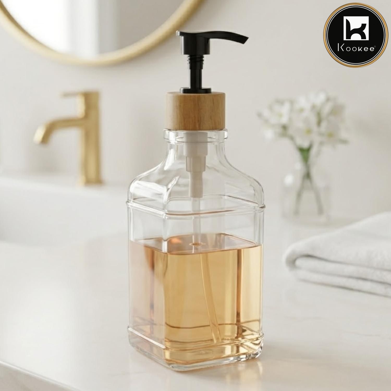 Glass Liquid Soap Dispenser for Bathroom, Set of 1