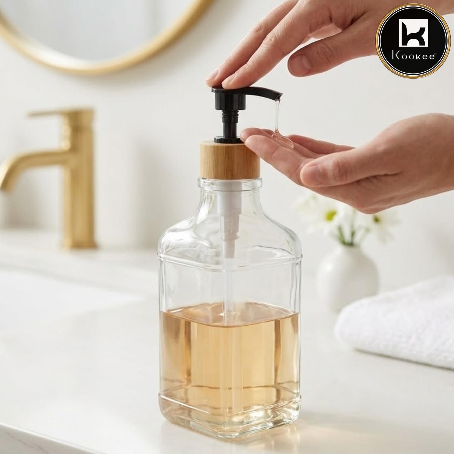 Glass Liquid Soap Dispenser for Bathroom, Set of 1