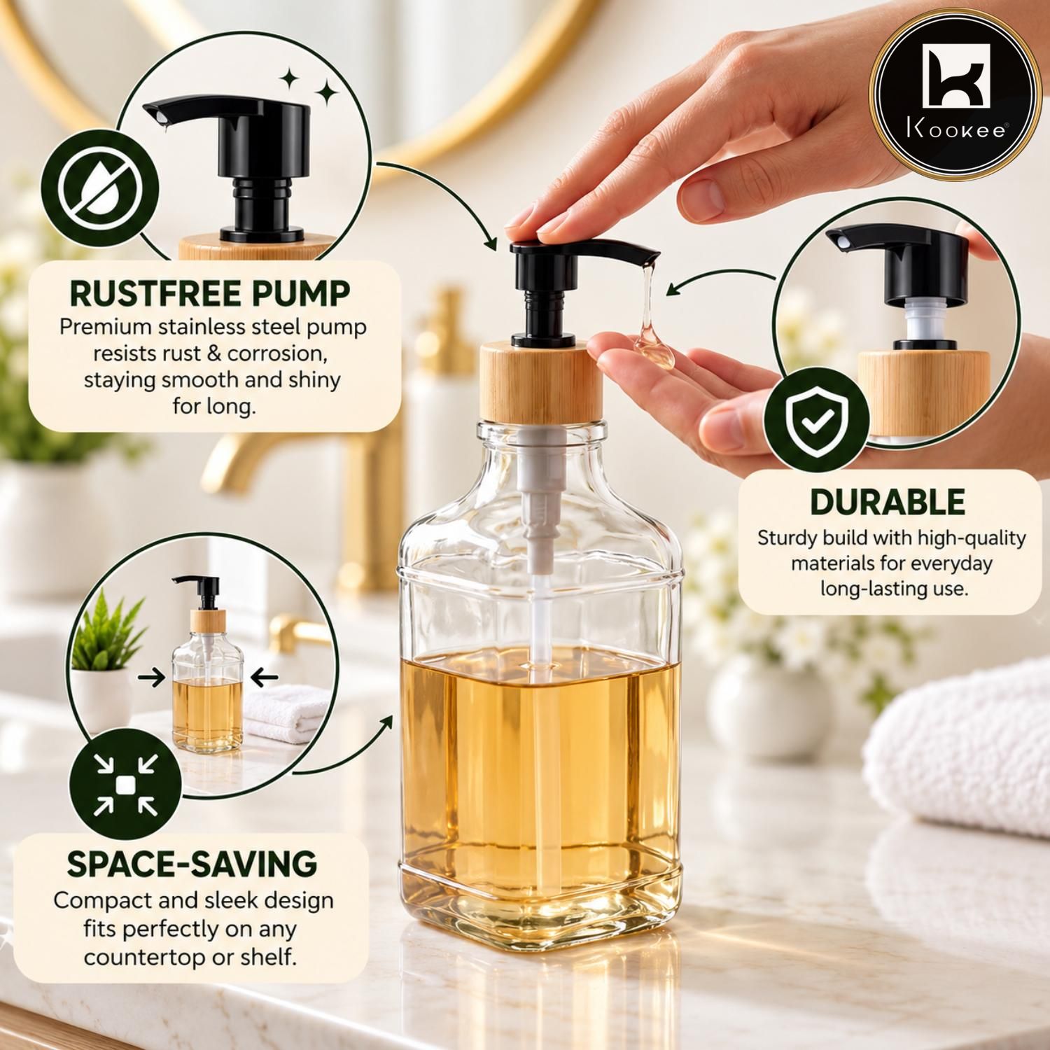 Glass Liquid Soap Dispenser for Bathroom, Set of 1