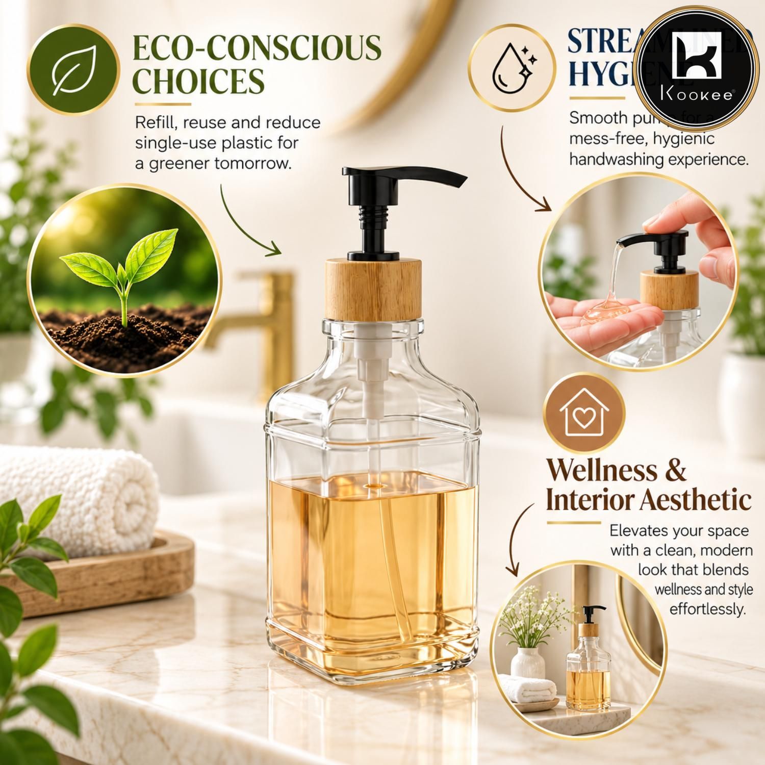 Glass Liquid Soap Dispenser for Bathroom, Set of 1