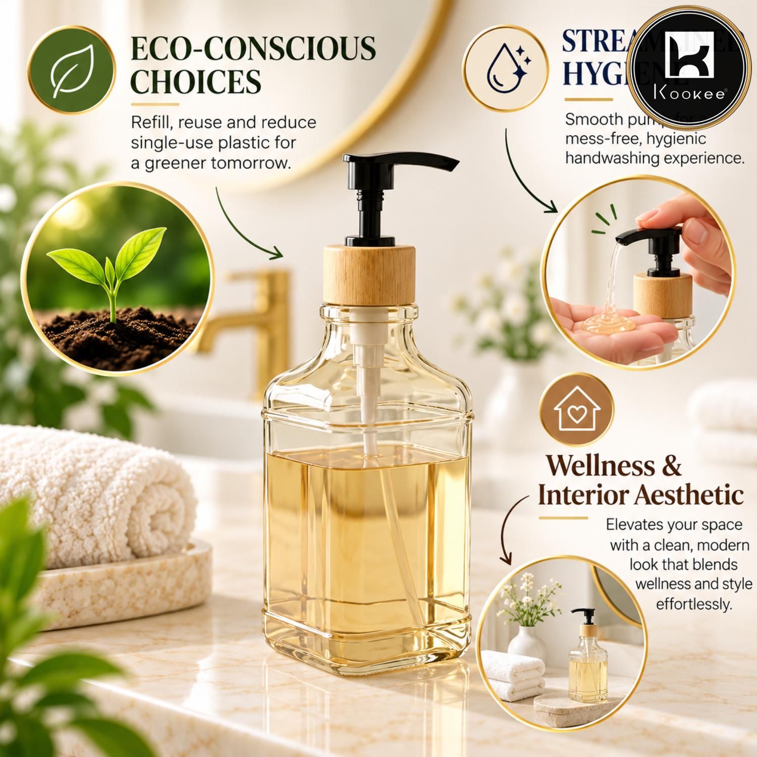 Glass Liquid Soap Dispenser for Bathroom, Set of 1