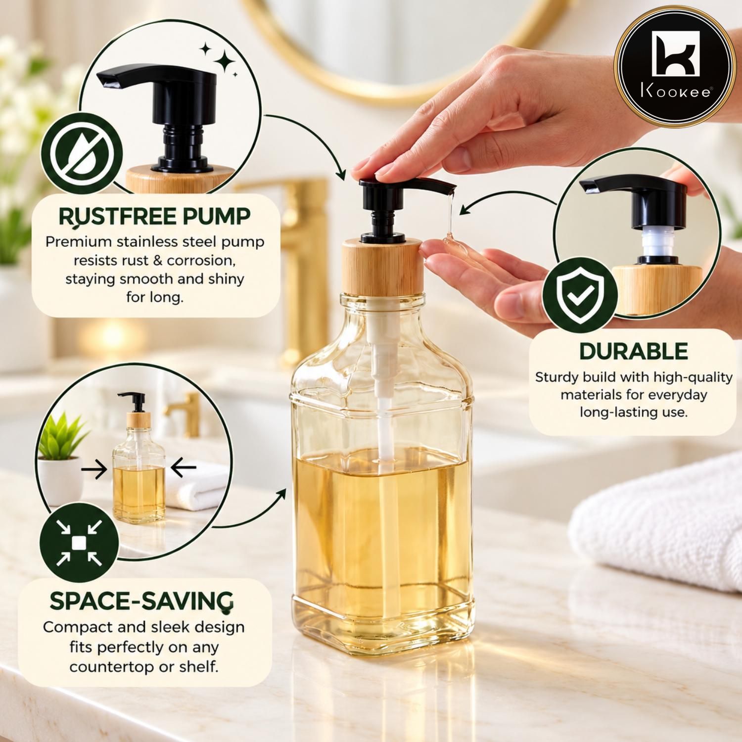 Glass Liquid Soap Dispenser for Bathroom, Set of 1