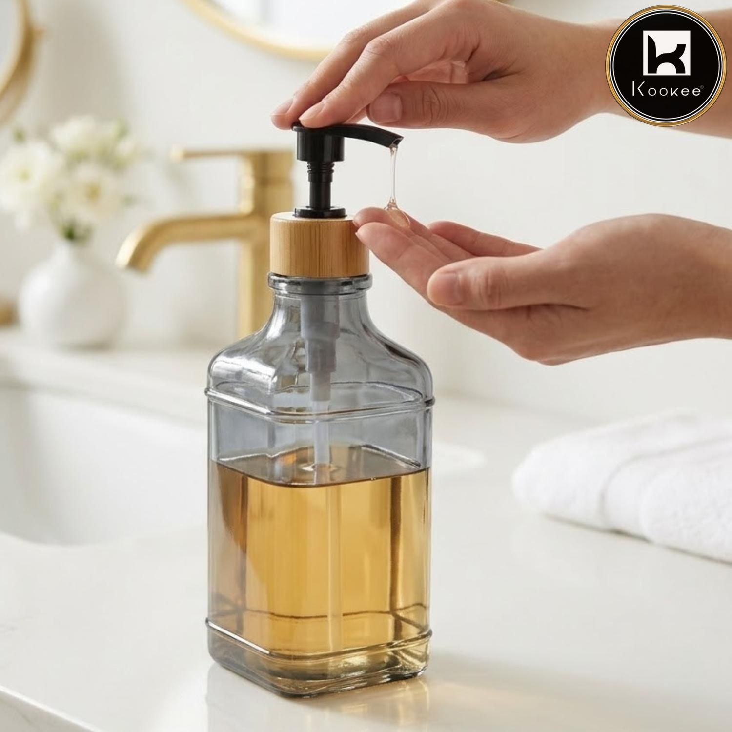 Glass Liquid Soap Dispenser for Bathroom, Set of 1