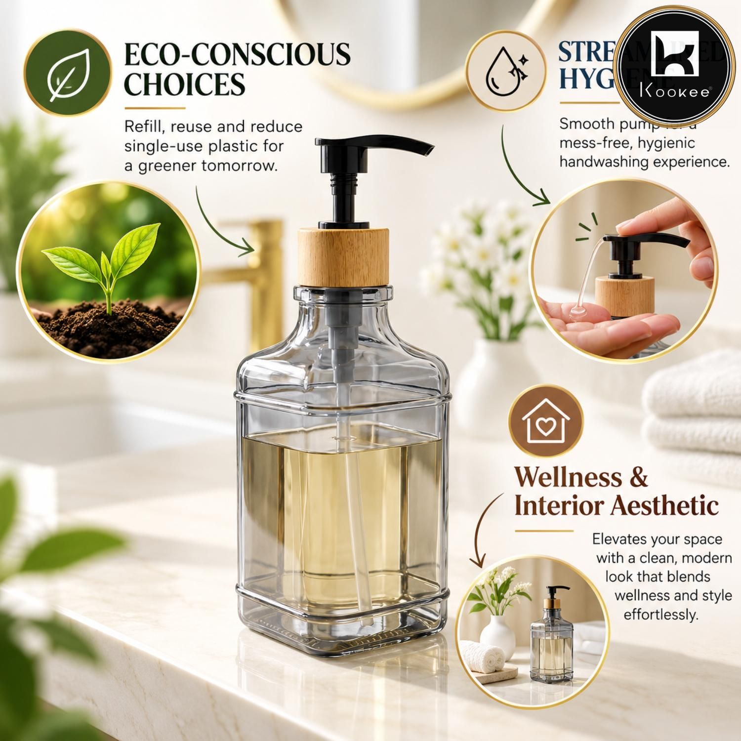 Glass Liquid Soap Dispenser for Bathroom, Set of 1