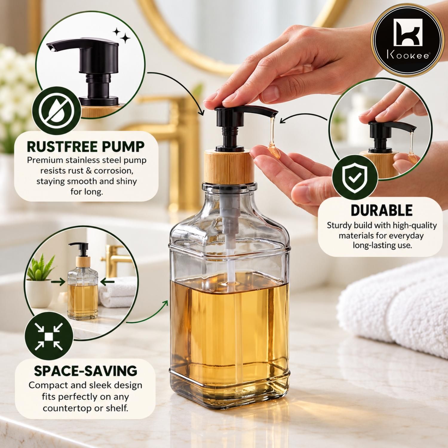 Glass Liquid Soap Dispenser for Bathroom, Set of 1
