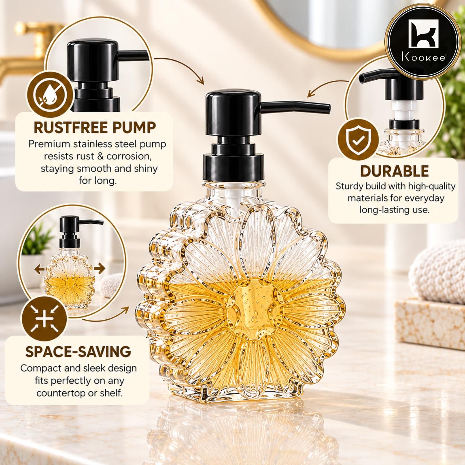 Glass Liquid Soap Dispenser for Bathroom, Set of 1