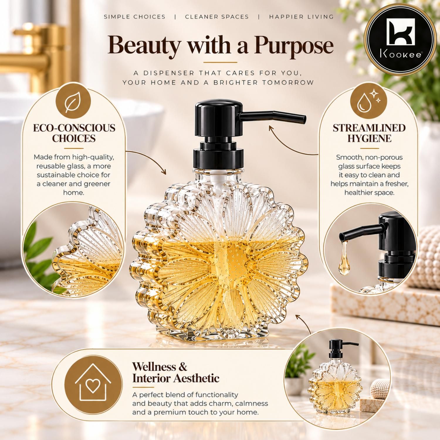 Glass Liquid Soap Dispenser for Bathroom, Set of 1
