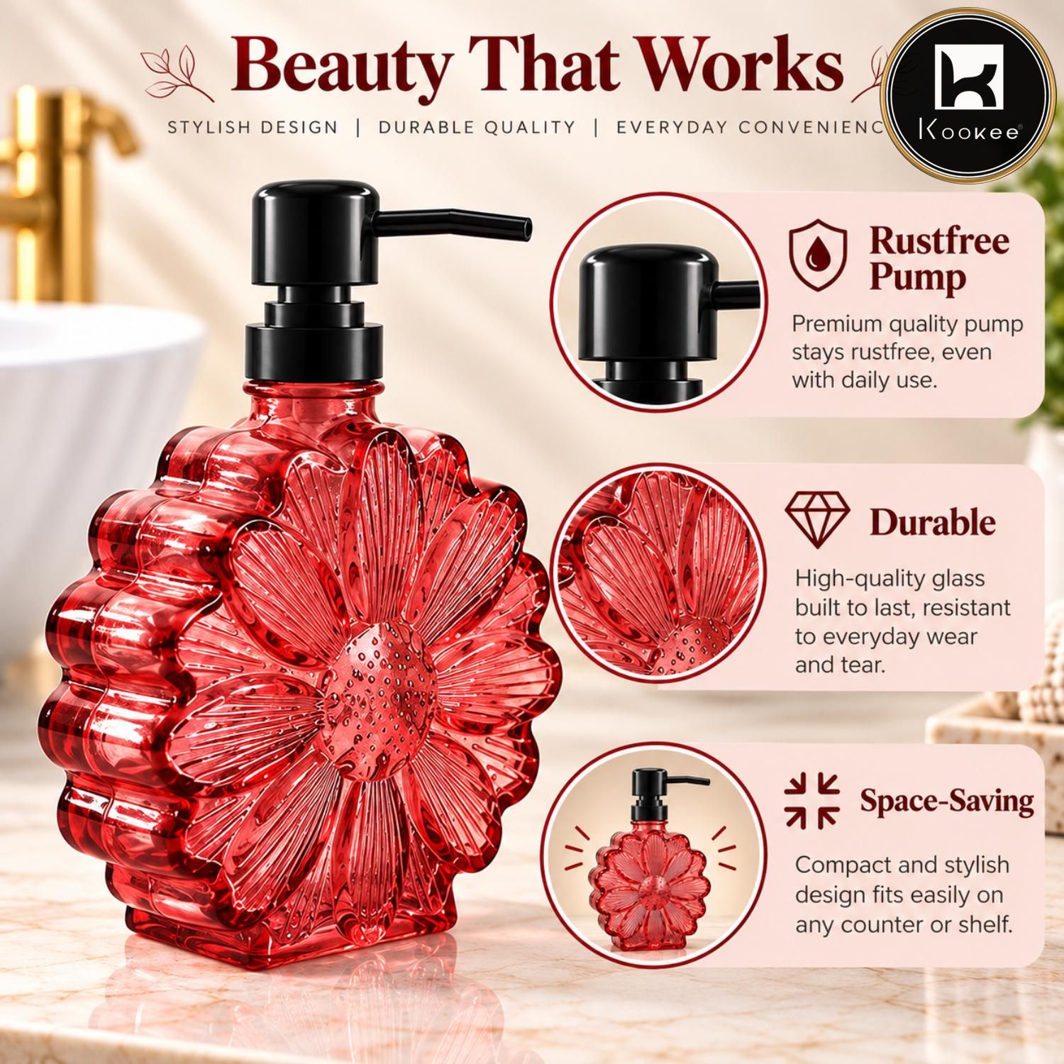Glass Liquid Soap Dispenser for Bathroom, Set of 1