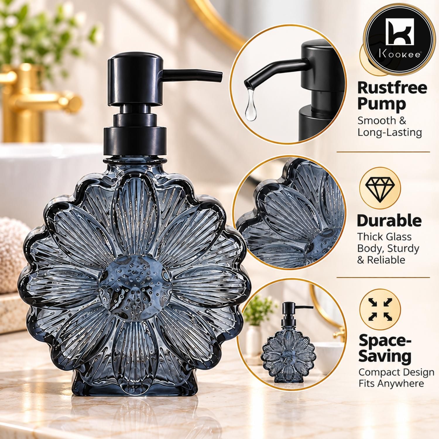 Glass Liquid Soap Dispenser for Bathroom, Set of 1
