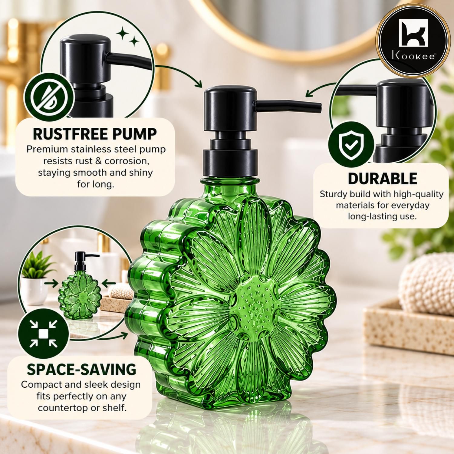 Glass Liquid Soap Dispenser for Bathroom, Set of 1