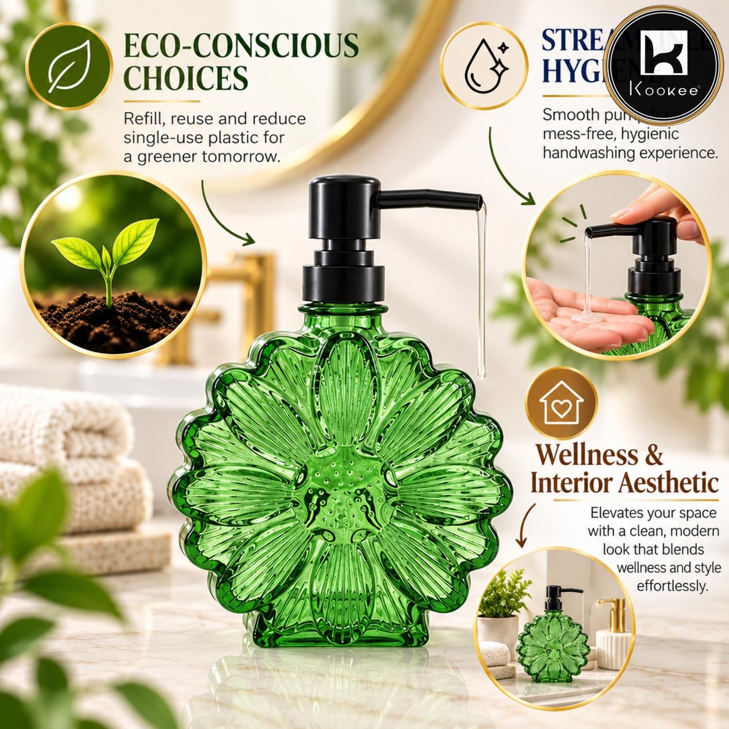 Glass Liquid Soap Dispenser for Bathroom, Set of 1