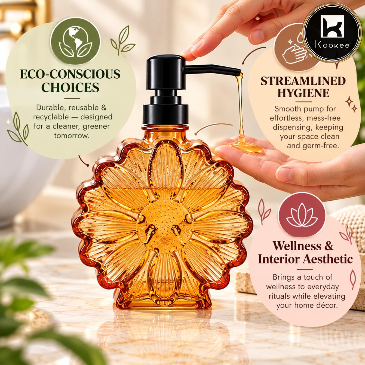Glass Liquid Soap Dispenser for Bathroom, Set of 1