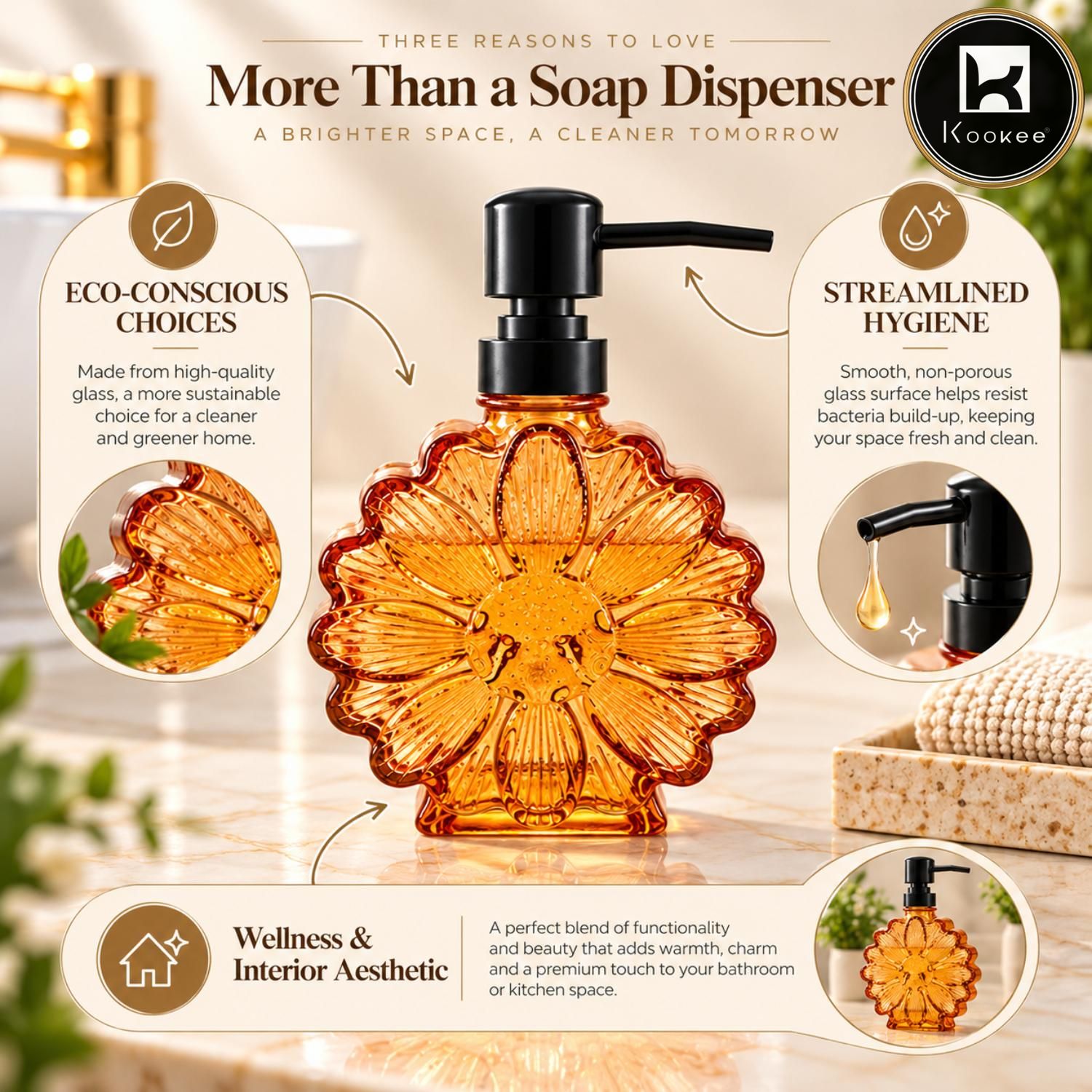 Glass Liquid Soap Dispenser for Bathroom, Set of 1
