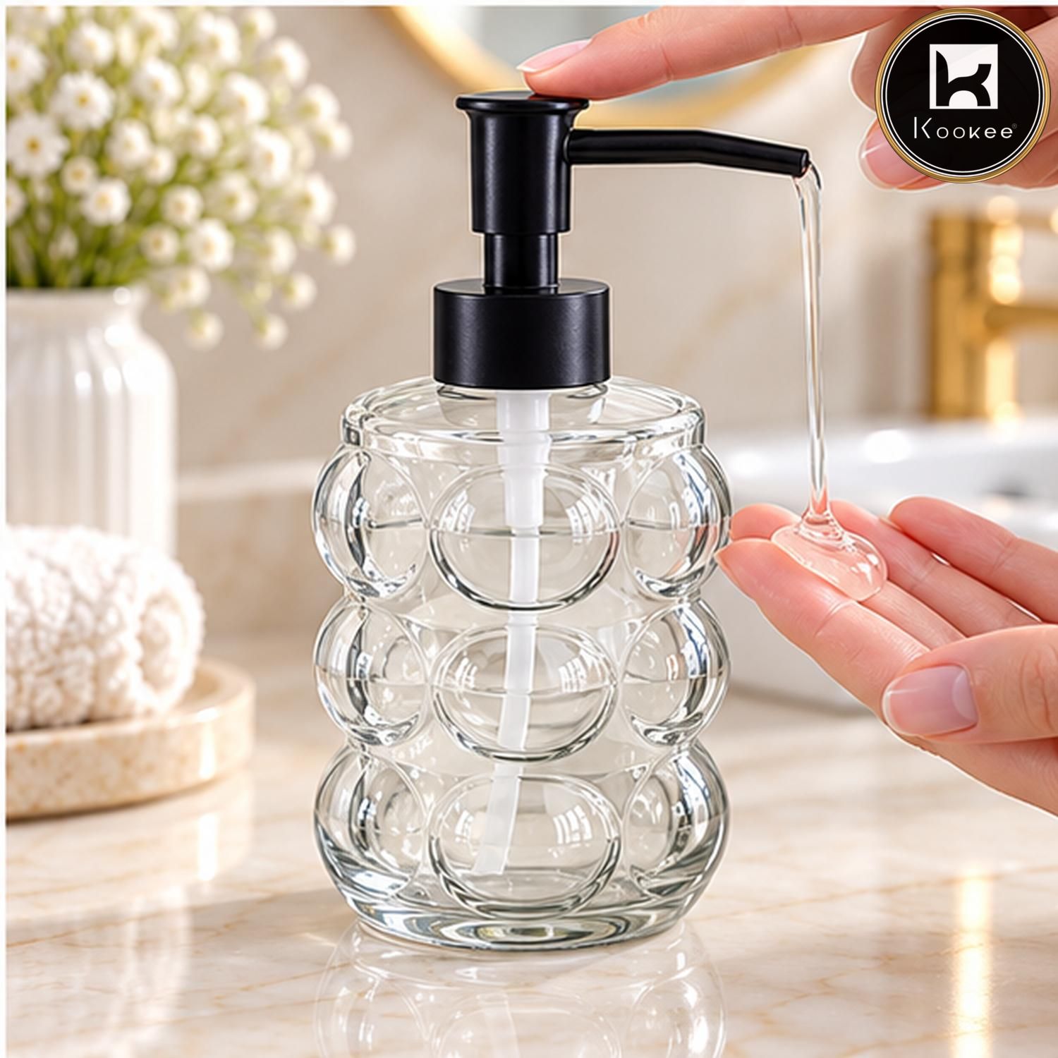 Glass Liquid Soap Dispenser for Bathroom, Set of 1