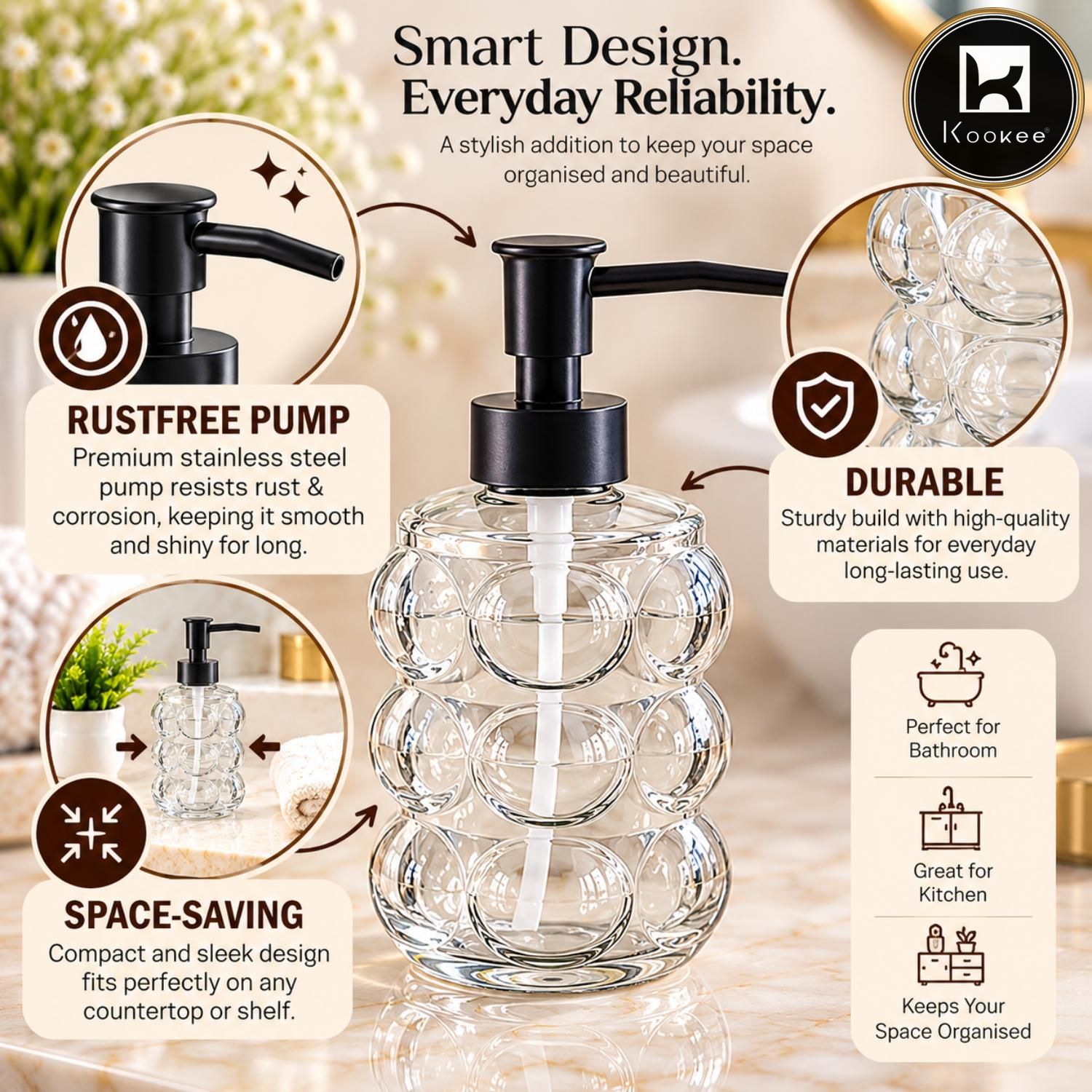 Glass Liquid Soap Dispenser for Bathroom, Set of 1