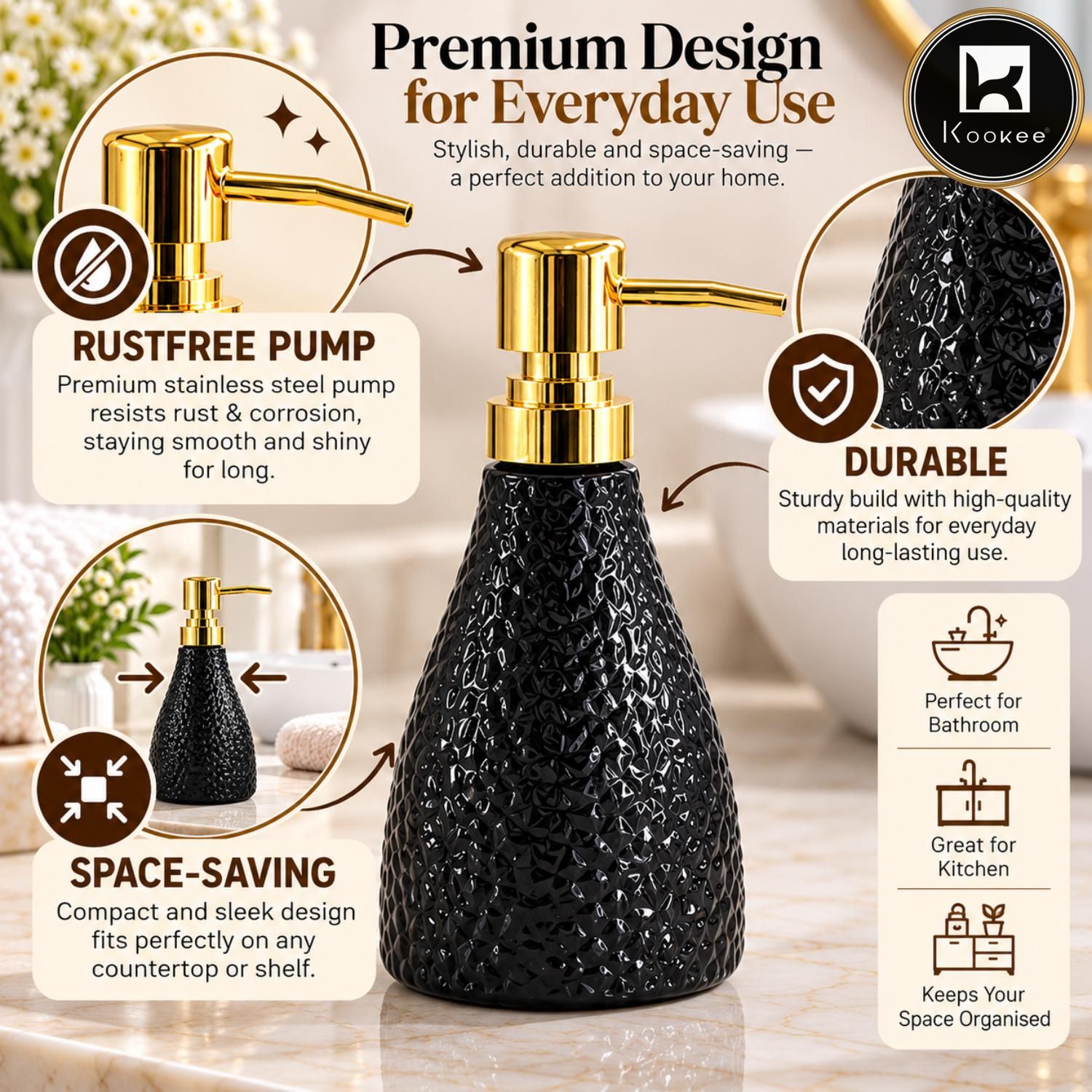 Glass Liquid Soap Dispenser for Bathroom, Set of 1