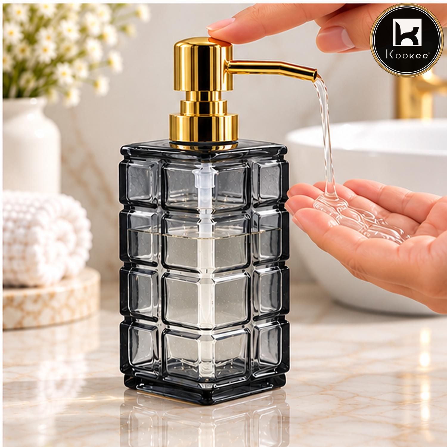 Glass Liquid Soap Dispenser for Bathroom, Set of 1