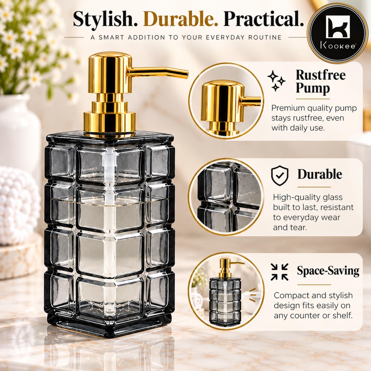 Glass Liquid Soap Dispenser for Bathroom, Set of 1
