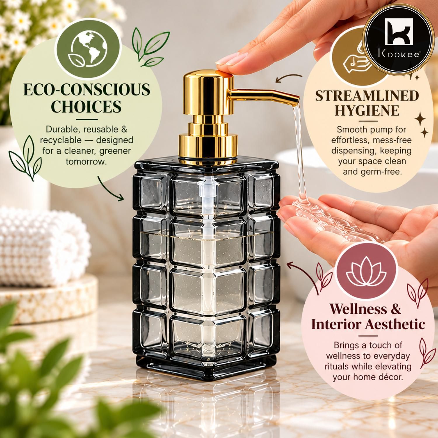 Glass Liquid Soap Dispenser for Bathroom, Set of 1