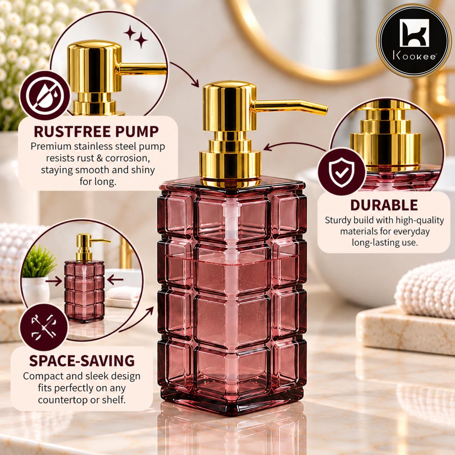 Glass Liquid Soap Dispenser for Bathroom, Set of 1