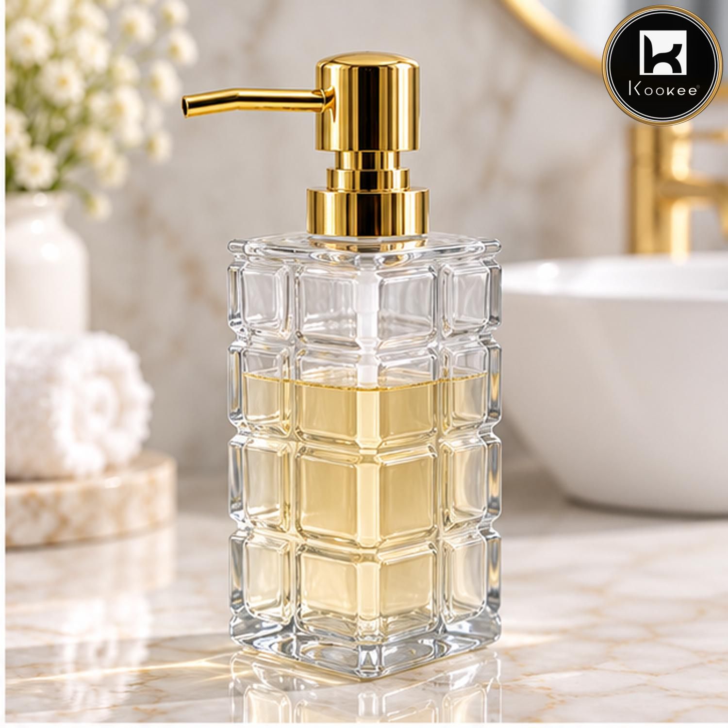 Glass Liquid Soap Dispenser for Bathroom, Set of 1