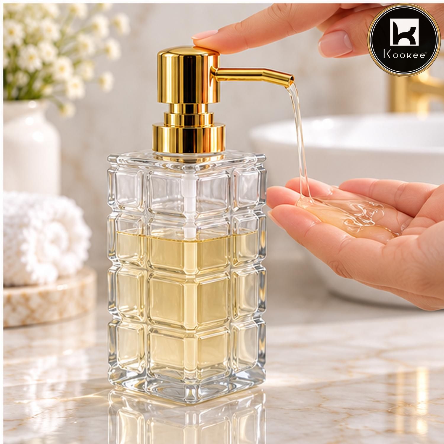 Glass Liquid Soap Dispenser for Bathroom, Set of 1