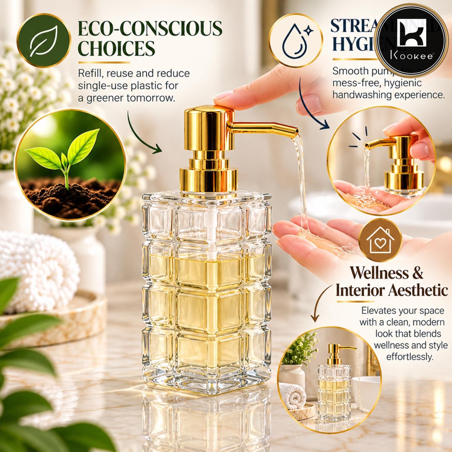 Glass Liquid Soap Dispenser for Bathroom, Set of 1