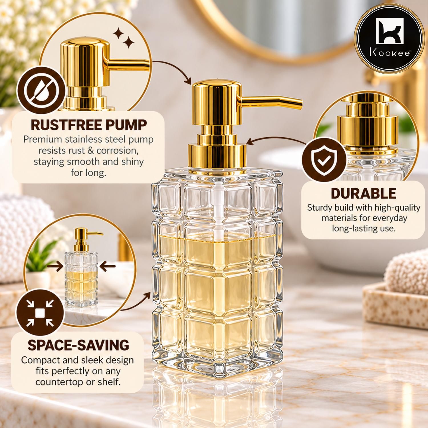 Glass Liquid Soap Dispenser for Bathroom, Set of 1
