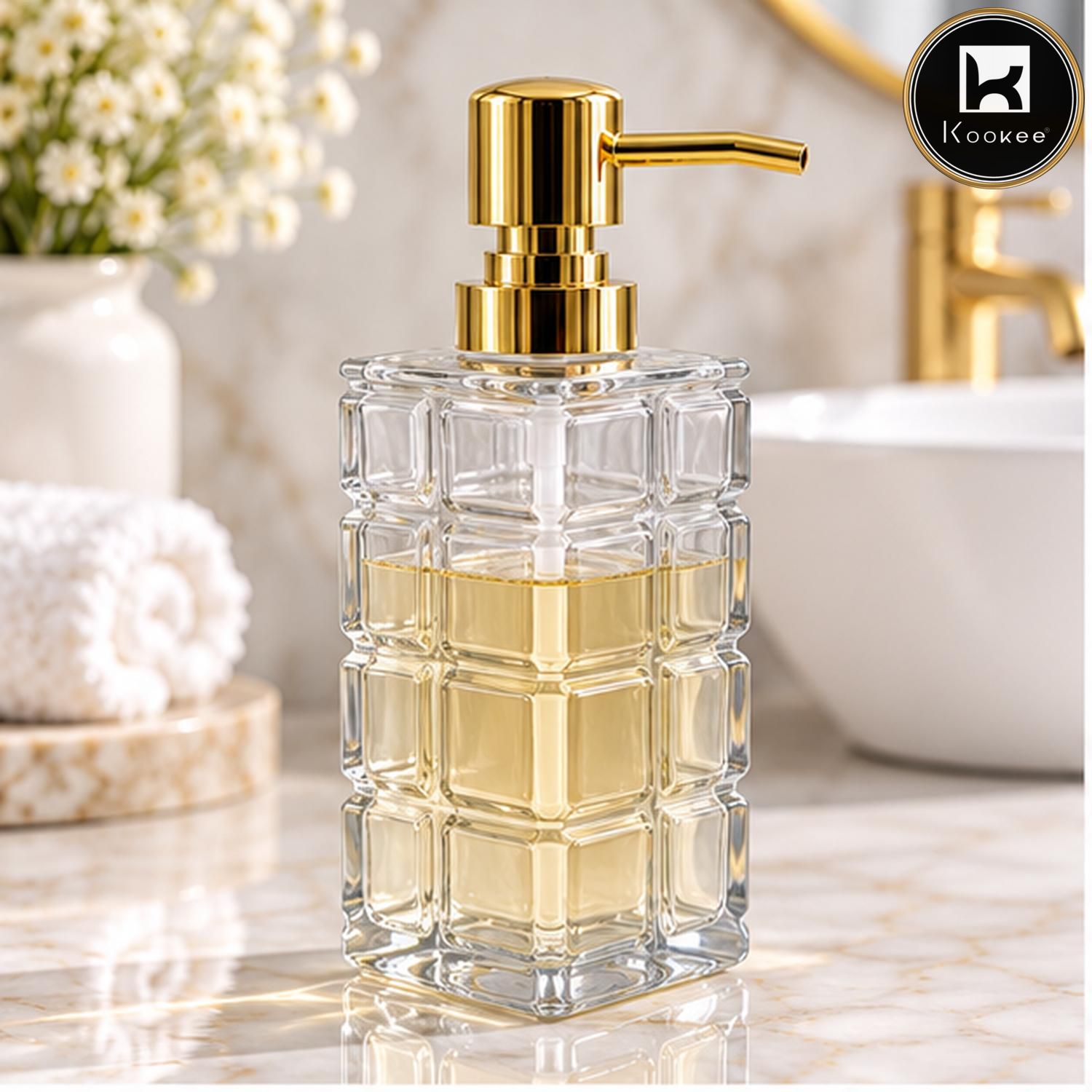 Glass Liquid Soap Dispenser for Bathroom, Set of 1